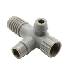 Three-way plastic connector fitting for tubing isolated on transparent background