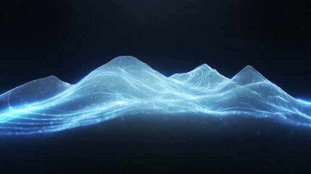 Animating luminous waveform rising, undulating and pulsing in void, revealing crest and shafts