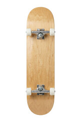 Obraz premium Light wood skateboard bottom view isolated. Sport equipment concept.