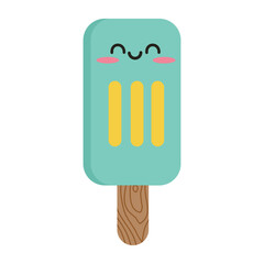 Cute Teal Mint Popsicle Character with Kawaii Face Flat Vector Illustration