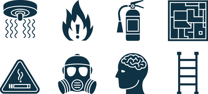 Standardized industrial and workplace safety icons for hazard identification and prevention