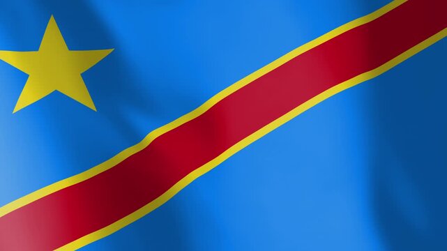 Flag of the Democratic Republic of the Congo (DRC) animated background. Symbol of the Congolese nation and the culture. Waving flag in the wind footage. State ensign in sky blue color.