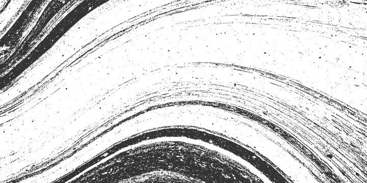 Black ink brush strokes forming wavy lines on white textured background with speckles abstract brushstroke