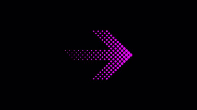 A purple dotted arrow pointing right on a black background, with a digital gradient effect.