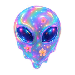 PNG Colorful alien head with flowers