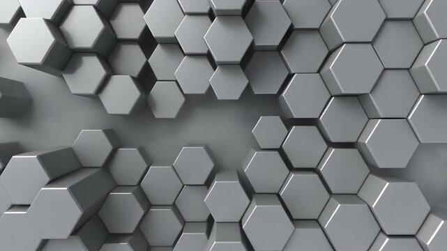 Abstract loop silver hexagons forming dissolving rhythmic pulses ambient fog futuristic cinematic surreal ethereal ambience cascading softly glowing abstract unique style