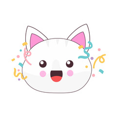Cute Cat Celebration Emoji Flat Vector Illustration