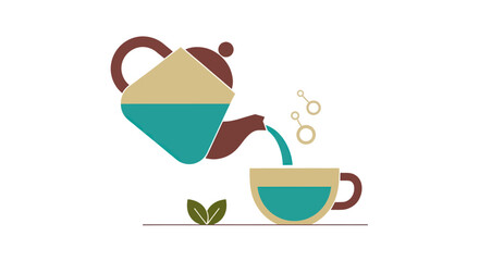 Teapot pouring drink into cup illustration