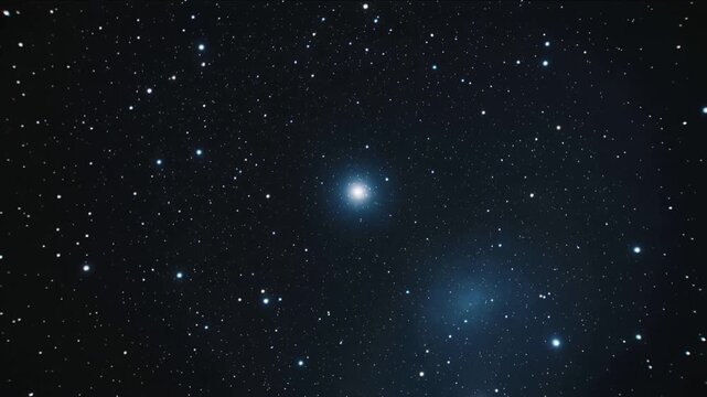 Timelapse showing diffuse blue coma patch drifting past white star in night sky from comet motion