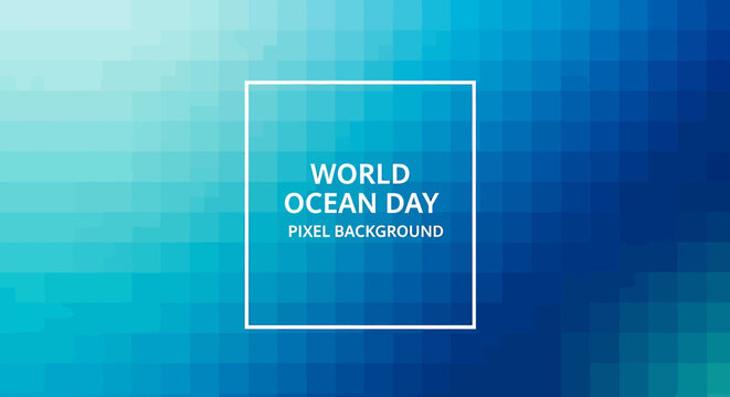 World Ocean Day pixel background blue gradient square frame