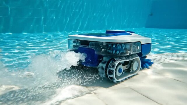 An automatic robotic pool cleaner efficiently cleans the bottom of a swimming