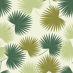 Green and Khaki Fan Palm Leaves Seamless Pattern leaf