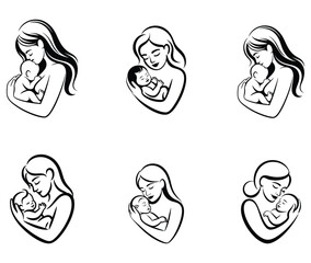 Mother and Baby Embrace Line Art vector illustration