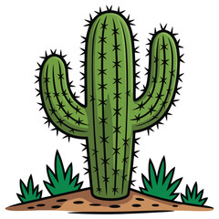 Saguaro Cactus in Desert Landscape vector