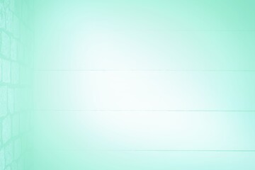 Naklejka premium Showing empty interior with stone accent wall and wood plank paneling bathing in pale aqua gradient