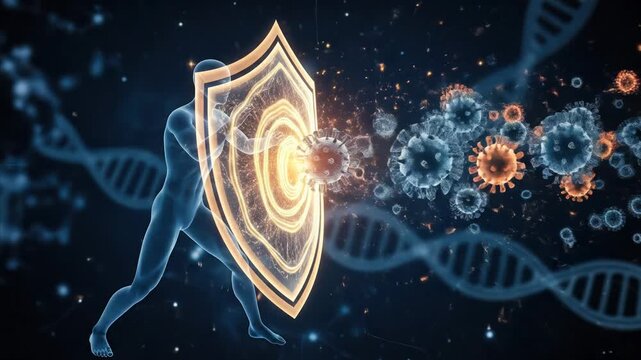 Human Body Shield Defending Against Viruses and DNA Background