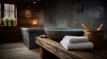 sauna interior with wooden hygiene