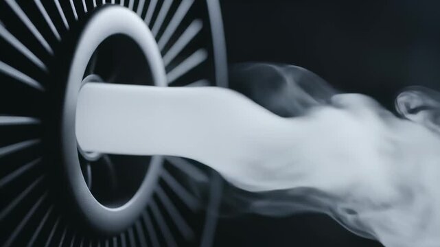 Soft, white smoke flows gracefully from an advanced device, creating a mesmerizing atmosphere. The dark surroundings enhance the enchanting display as time slips away.