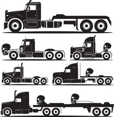 black truck silhouettes with skulls on flatbeds