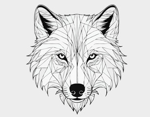 Detailed Wolf Head Line Art