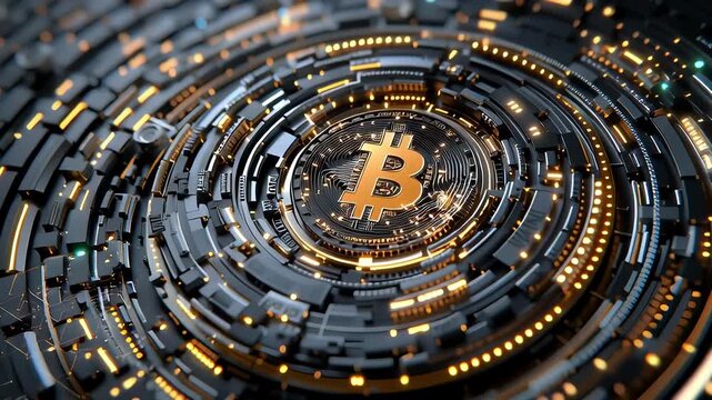 Futuristic bitcoin cryptocurrency blockchain digital currency technology finance cyber network gold coin shimmer, abstract golden bitcoin blockchain digital technology finance cyber circuit