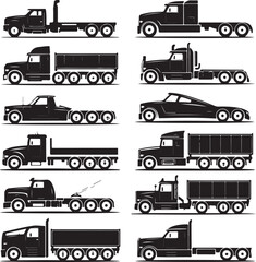 black trucks in various styles and configurations side view