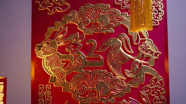 Vertical format : Happy Chinese New Year 2023, year of the Rabbit background decoration, with the Chinese calligraphy "Heng" : may you attain greater wealth and a Happy New Year
