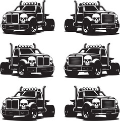 black trucks with skulls on the front  isolated on white background