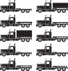 blackandwhite truck silhouettes on white background