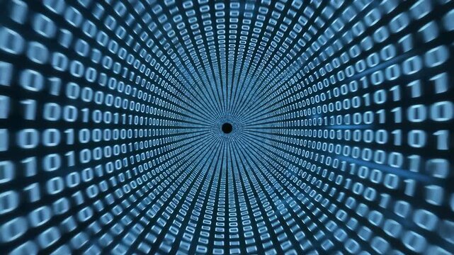 Immerse in a mesmerizing journey through a dynamic tunnel of binary numbers that swirl and pulse with life. This captivating display showcases the beauty of digital data.