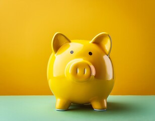 bright yellow piggy bank against vibrant yellow backdrop money saving coin bank