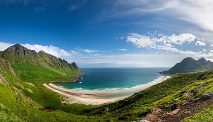 vibrant green mountains frame a stunning beach panorama landscape nature