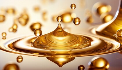 golden oil drops or serum on a light background cosmetic liquid texture beauty and skincare concept macro photography