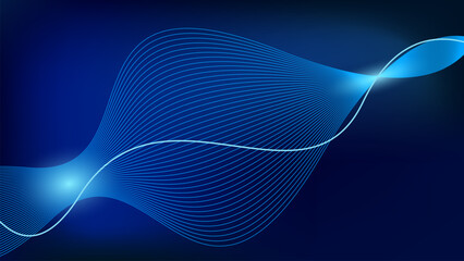 Dark blue gradient abstract background with curved lines wave pattern suitable for posters, banners, websites, presentations © StudioHaxe