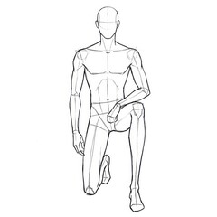Male Fashion Croquis Kneeling on One Knee, Front View