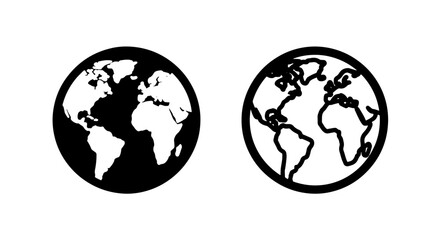 Obraz premium World Map Icons: Continents on Globe in Black and White