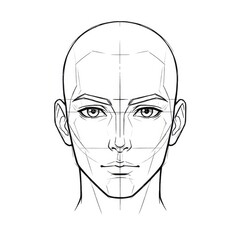Male face template in front view, character design art