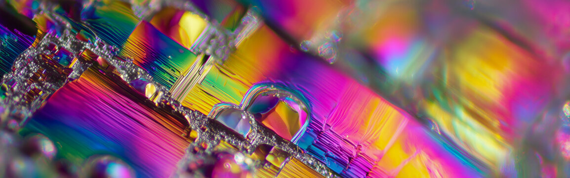 Vibrant abstract background of iridescent liquid crystal swirls and geometric patterns for high tech screen and display technology