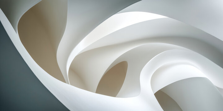 Modern minimalist background of a white parametric architectural structure with organic flowing curves and elegant shadows for design