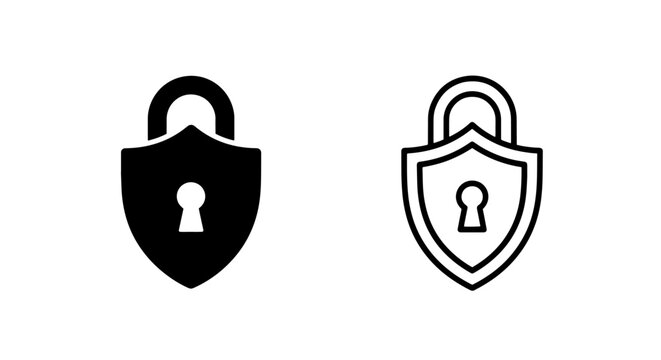 Shield with keyhole icon in solid black and outline, representing security, protection, and access control