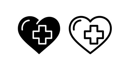 Fototapeta premium Heart with medical cross icon set, health care and cardiology symbol, vector illustration