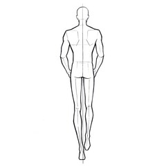 Male Fashion Croquis Walking Back View with Measurement Lines