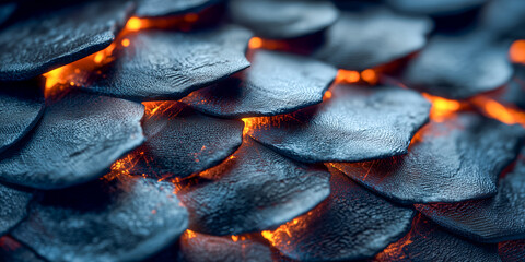  black dragon scales texture with glowing orange lava edges and obsidian matte finish