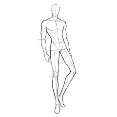 Male Fashion Croquis Leaning Front View with Guide Lines