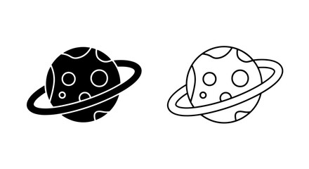 Vector Icons: Black and White Silhouette of a Ringed Planet, Simple Flat Design © MdDelowar