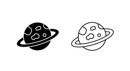 Vector Illustrations: Black and White Silhouettes of a Planet with Ring and Circles © MdDelowar