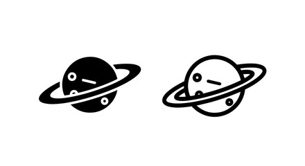 Two Simple Planet Icons in Black and White, Featuring Rings and Circular Details © MdDelowar