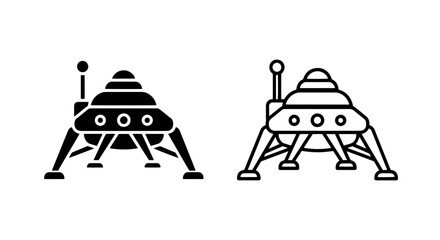 Vector icons of lunar lander, solid and outline styles, on white background © MdDelowar