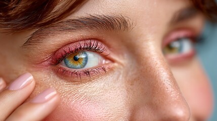 Woman with Red Swollen Eyes Touching Face