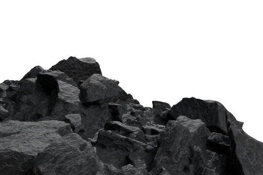 dark grey rock fragments form a rugged